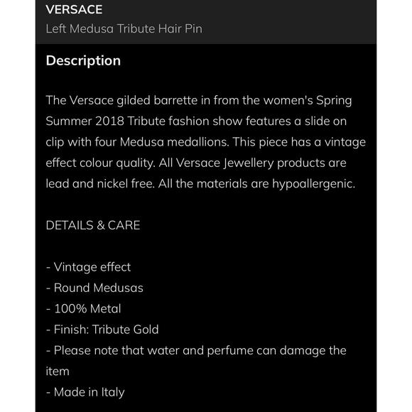 NIB Versace Tribute Runway Gold Tone Medusa Hair Clip Pin Left - Picture 12 of 12
